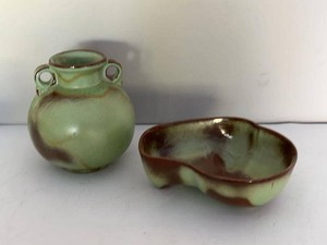 Frankoma Prairie Green Studio Pottery Vase & Footed Ergonomic Bowl