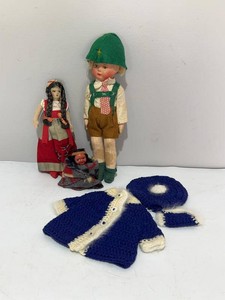 Vintage Cloth Folk Dolls & Knitted Doll Outfit Mixed Lot Unmarked