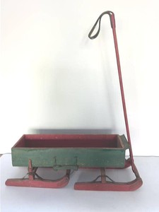 Antique Painted Wood Pull Sled Box Body Red Green Folk Art Decor