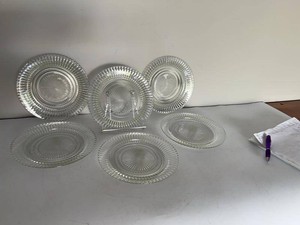 Vintage Clear Pressed Glass Dinner & Salad Plates Ribbed Pattern Set