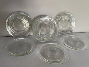 Vintage Clear Pressed Glass Dinner & Salad Plates Ribbed Pattern Set