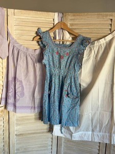 Vintage Handmade Apron & Pinafore Textile Lot of 3 Embroidered Floral Cotton