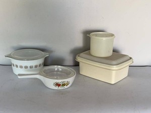 Vintage PYREX Quilt Pattern Corning Ware & Tupperware Kitchenware Storage Serving Lot
