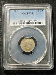 1867 US 3 CENT NICKEL PCGS MS61