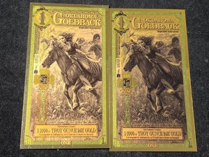 2 OKLAHOMA GOLD BACKS 11000TH TROY OZ 24K GOLD EACH