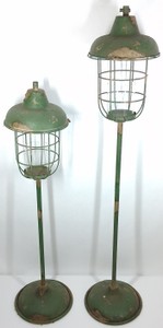 Vintage Industrial Pedestal Cage Lights with Metal Shades