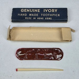 Vintage Hong Kong Hand-Made Toothpick with Original Case  Marked Genuine Ivory
