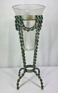 Decorative Glass Hurricane Vase with Twisted Metal Stand