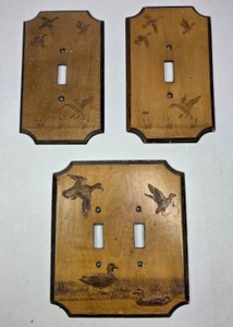 Vintage 1977 JMCO Duck Hunting Wood Switch Plate Covers