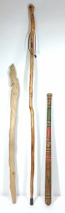 Hand-Carved Wooden Walking Sticks & Bat