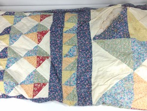 Vintage Handmade Patchwork Quilt with Floral & Geometric Blocks