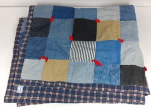 Vintage Handmade Denim & Plaid Tied Patchwork Quilt