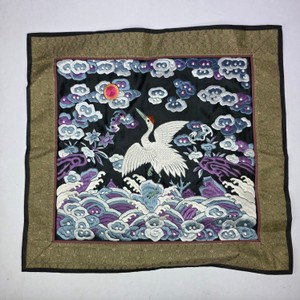 Vintage Embroidered Crane & Floral Textile Wall Hanging