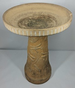Burley Clay Products Stoneware Birdbath with Dragonfly & Nature Motif