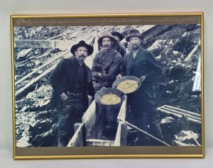 Vintage Framed Historic Gold Rush Miners Photograph with Gold Pans
