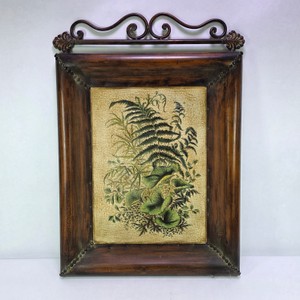 Framed Botanical Fern Print with Decorative Scroll Top