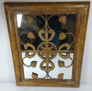 Decorative Mirrored Wall Art with Ornate Metal Floral Scrollwork