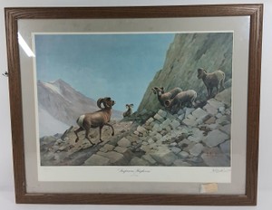 Les Kouba Suspicious Bighorns Signed & Numbered Wildlife Print - Pencil signed by Les Kouba 