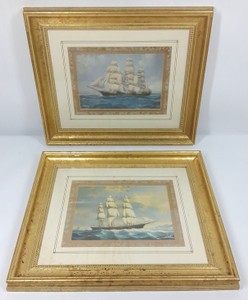 Vintage Framed Clipper Ship Prints  Cutty Sark & Sailing Ship Maritime Art