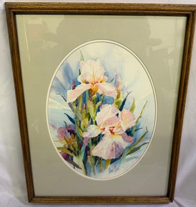 Signed Rose Erby Iris Floral Watercolor Painting  Framed