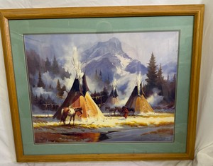 Sherry L. Gillen Native American Camp Mountain Scene Signed & Numbered Print
