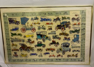 Vintage Antique Automobiles Illustrated Framed Automotive Chart