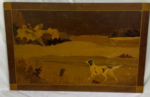 Vintage Setter Dog & Pheasant Wood Inlay Marquetry Panel  Carpenter Brand Oak Flooring