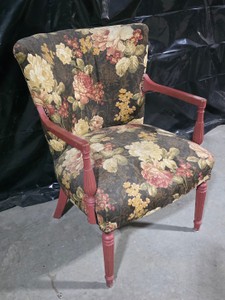Vintage Floral Upholstered Accent Armchair with Wood Frame