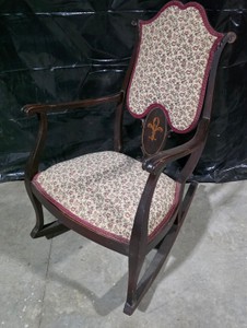 Vintage Victorian Revival Platform Rocking Chair with Inlay & Upholstery