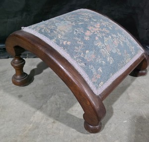 Antique Upholstered Curved Wood Footstool  Ottoman