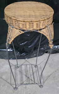 Vintage Wicker Plant Stand with Metal Frame & Lower Shelf