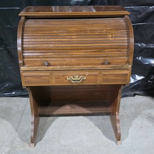 Vintage Roll-Top Secretary Desk with Tambour Door & Pigeonhole Compartments