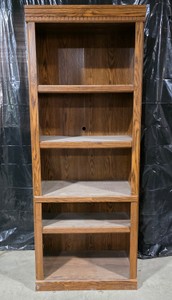 Tall Wood-Grain Media Bookcase  Display Shelving Unit