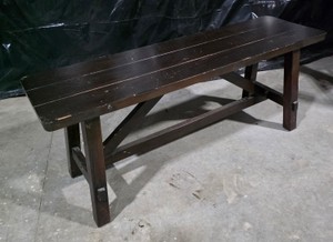 Dark Stained Wood Farmhouse Bench 