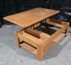 Oak-Finish Lift-Top Coffee Table with Drawer & Lower Shelf