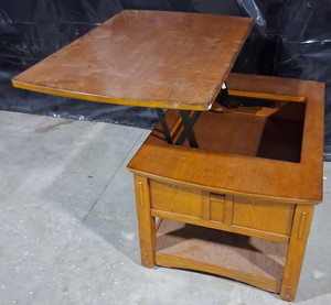 Oak-Finish Lift-Top Coffee Table with Storage Compartment & Drawer