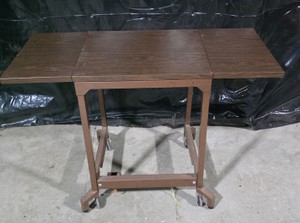 Vintage Small Drop-Leaf Table with Metal Base & Faux Wood Top