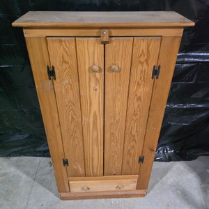 90s Vintage Solid Wood Corner Cabinet with Paneled Doors & Drawer