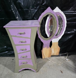 Abstract Design Dresser with Matching Mirror