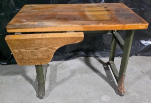 Vintage Wood & Metal Typewriter Table with Drop-Leaf Work Surface