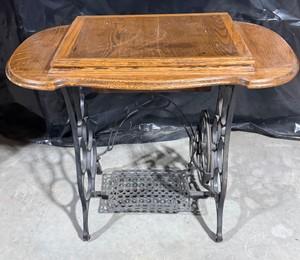 Antique Treadle Sewing Machine Base Table with Folding Wood Top