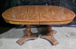 Vintage Oak Veneer Double Pedestal Oval Dining Table