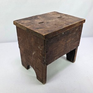 Vintage Primitive Wooden Shoe Shine Box  Footstool with Brushes & Polish Supplies