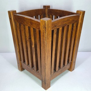 Vintage Mission-Style Oak Slatted Umbrella Stand