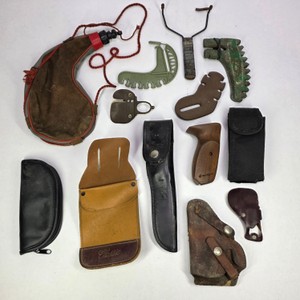 Assorted Hunting Accessories with Game Calls, Sheaths & Pouches
