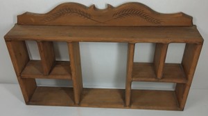 90s Vintage Handmade Wooden Wall Shelf  Display Cubby with Carved Wheat Detail