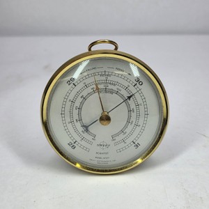 Vintage Brass Aneroid Barometer  Weather Gauge with Stand
