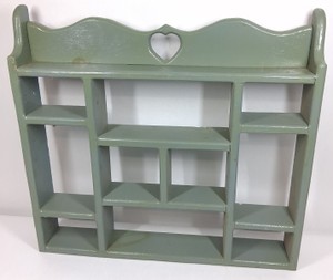 Vintage Painted Wooden Wall Shelf  Curio Display with Heart Cutout