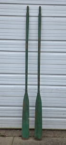 Vintage Wooden Canoe Paddles with Green Paint