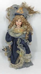 Victorian-Style Porcelain Doll with Feathered Hat & Lace Dress